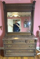 Beautiful Antique Dresser and Mirror With Marble