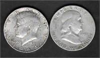 (2) Silver Half Dols., 1951-S Frank./1964 JFK