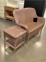 Faux Wicker Outdoor Patio Loveseat and Side Table