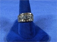 MENS 14K RING WITH CLEAR STONES