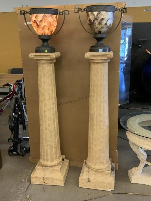 Pair Plaster Torchiere Floor Lamps with Acrylic
