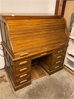 Oak Roll Top Desk- See all pics- overall good