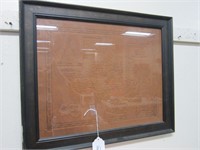 FRAMED LEATHER ENGRAVED TEXAS MAP