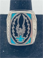 Silver Tone Turquoise Soaring Eagle Ring