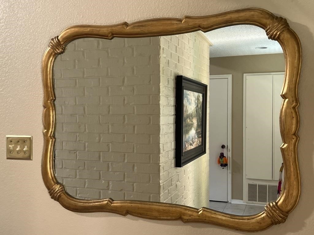 Vintage Wood Gesso Gilt Gold Wall Mirror