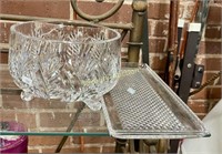 CRYSTAL FOOTED BOWL AND TRAY