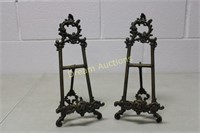 2 Vintage Ornate Brass Table Easels