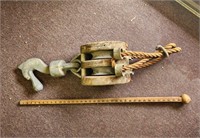 Large Double Pulley- 34" Tall- Wooden & Metal