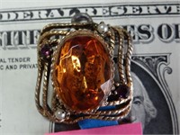 Metal Pendant w/ Amber Colored Glass Stone