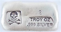 Coin 2 Troy Ounces of .999 Silver Bar Skull