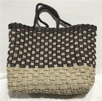 Vintage Woven Tote Bag Seagrass Straw Black /