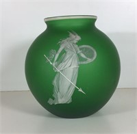 MARY GREGORY GREEN ENAMELLED GLASS VASE