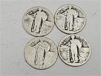 4 Worn Silver Standing Liberty Silver Coins