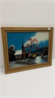 Church over the bridge painting in frame