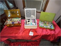 Three baskets of sewing items