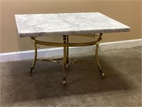 MID CENTURY STYLE BRASS MARBLE TOP COFFEE TABLE