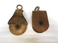 lot of 2 pulleys wheels are wooden