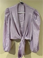 Silk light purple tie blouse S