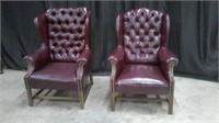 PAIR OF LEATHER WINGBACK CHAIRS