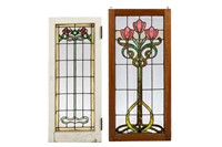 TWO FOLIATE STAINED GLASS WINDOWS