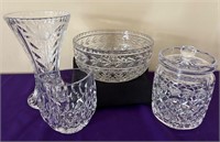 Crystal Vase, Lidded Candy Dish, Bowl++ Unmarked