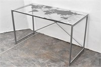 Glass & Chrome Black World Map Sofa/Wall Table