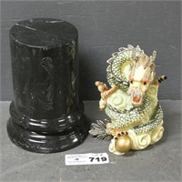 Marble Bookends & Dragon Figure
