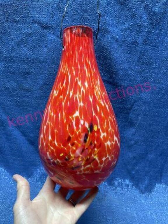 Large hand blown glass hanging vase