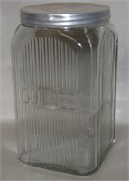 1920's Hoosier Glass Ribbed Coffee Canister w/