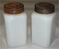 Vtg Deco Milk Glass Range Salt & Pepper Shaker Set