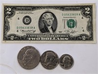 BICENT CURRENCY- 2$BILL, IKE, KENNEDY AND QUARTER