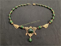 Art Deco Czech green glass necklace, with