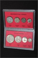 2 Coin Sets (1) Peace Series, (2) Presidential