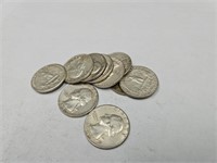 10-  1964 Washington Silver Quarter Coins