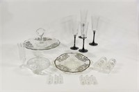 Silver Overlay Platters, Champagne Flutes, Crystal