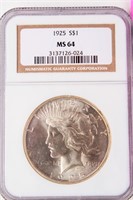 Coin 1925-P Peace Silver Dollar NGC MS64