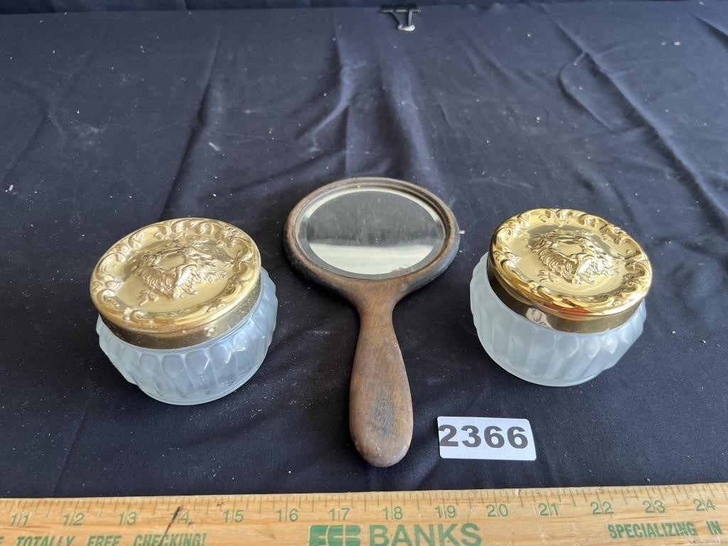 Wood Dresser Mirror, Glass Dresser Jars