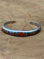 SIGNED RM STERLING NATIVE AMERICAN CUFF BANGLE