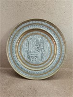 Vtg Engraved Metal & Copper Decor Hang Plate