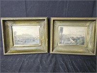 Pair of Vintage Framed Old Artwork City Views