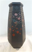 Japanese Red & Black Bird Vase W/ cherry blossoms