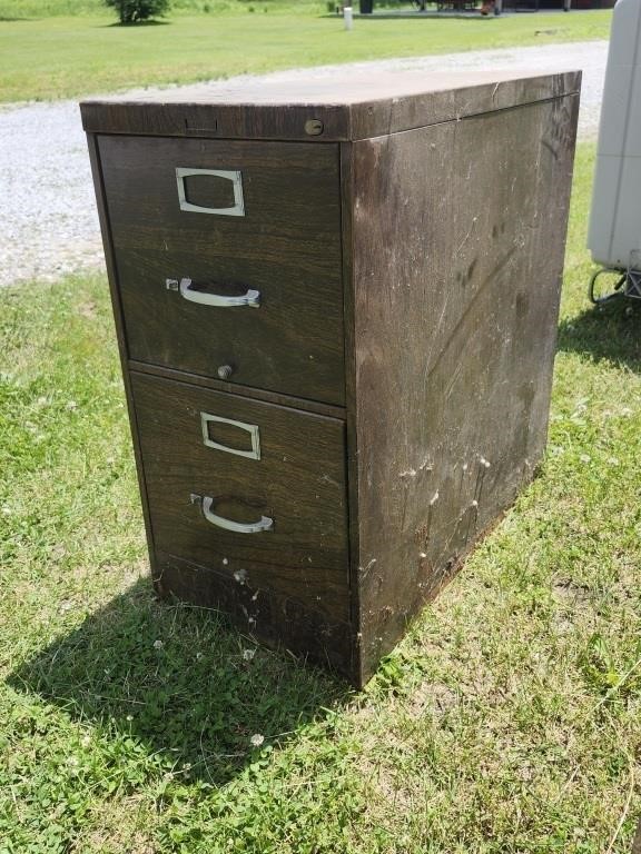 2 Drawer Filing Cabinet Metal with Wood Finish