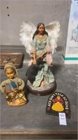 Indian winged figurine 15 “ tall, elf figurine 7