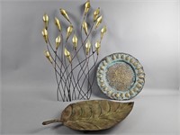 Vtg Abstract Metal Wall Decor & Brass Banana Leaf