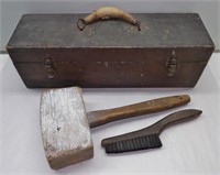 Old Wood Tool Box w/ Misc. Tools