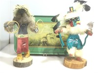 2 Artist Signed Kachina Dolls in Metal Tin