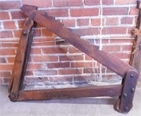 Antique primitive wooden wagon wheel jack