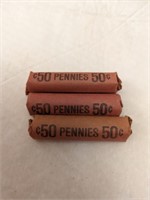 3 Unmarked Dates Wheat Penny Rolls