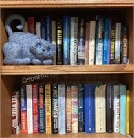 Two Shelves of 35 Books & Fabric Cat