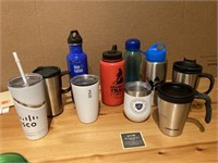 Lot of Assorted Travel Mugs & Water Bottles
